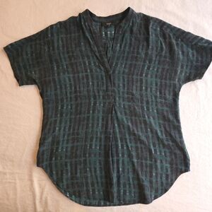 SABA Silk Plaid Blouse - Green & Blue Abstract Plaid Shirt